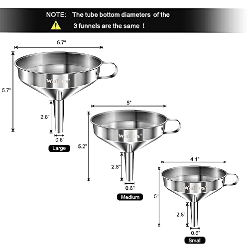 Stainless Steel Funnel, Walfos 3 Pack Kitchen Funnel Essentials