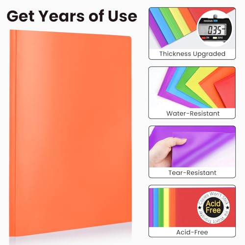 Minimalist Sooez Plastic Folders with Pockets and Prongs, 6 Pack Set