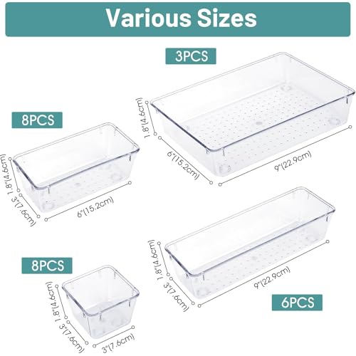 Classic WOWBOX 25 PCS Clear Plastic Drawer Organizer Set, 4 Set
