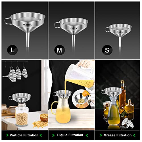 Stainless Steel Funnel, Walfos 3 Pack Kitchen Funnel Essentials