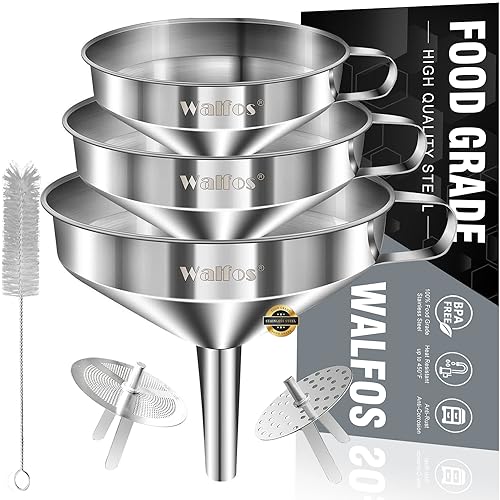 Stainless Steel Funnel, Walfos 3 Pack Kitchen Funnel Essentials